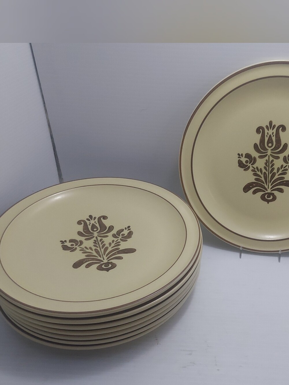 Pfaltzgraff Village Dinner Plates Set of 8 Tan Brown 10" Stoneware USA Vintage